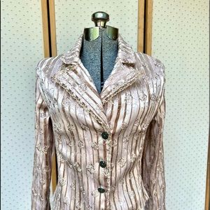 Satin Floral Tan Beige Laced Collar Jacket Blazer Size Small Steampunk Vintage